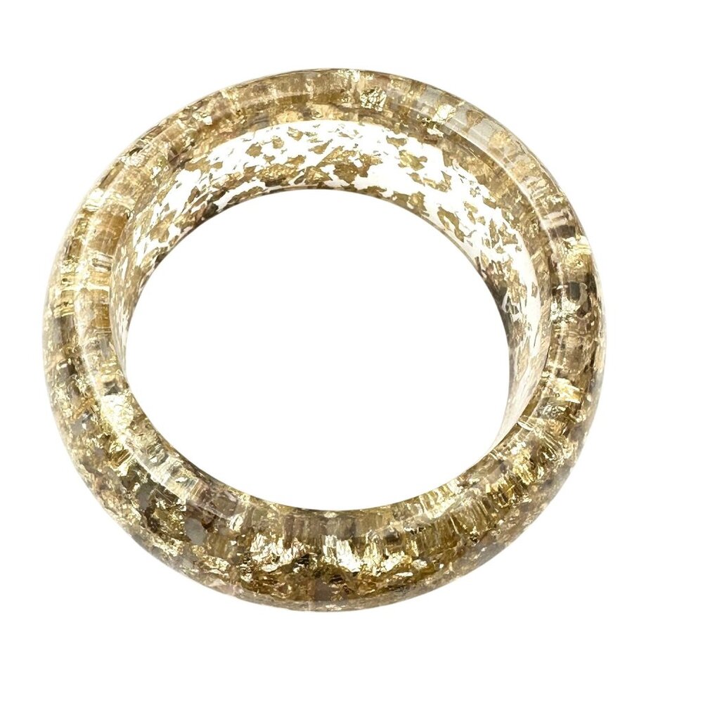Gold Confetti Clear Lucite Wide Bangle Bracelet Retro Chic Style Stackable